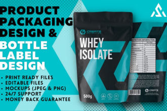 do premium bottle label, product label and packaging design