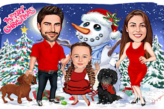 design cartoon caricature christmas card form your photo