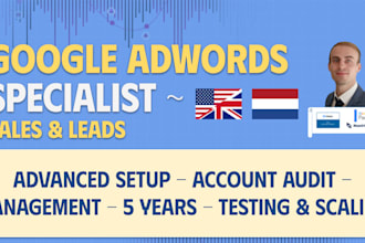 setup and manage your google ads adwords PPC campaigns search pmax shopping