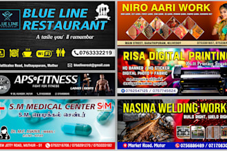 design a shop sign, signboard, roll up banner in 01 hour