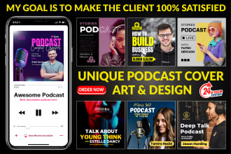 design a professional attractive podcast cover art or cover logo and thumbnail