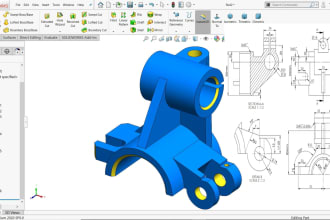 do 3d modeling and 2d drawing in solidworks, fusion360,inventor, catia and creo