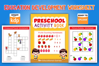 create preschool kindergarten worksheets, kids activity book for KDP
