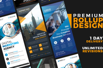 design modern rollup banner, standee, pull up banner