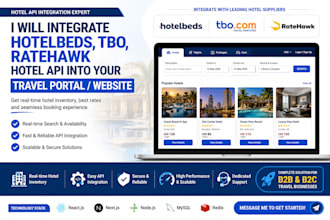 integrate hotelbeds tbo ratehawk restel API into your travel portal