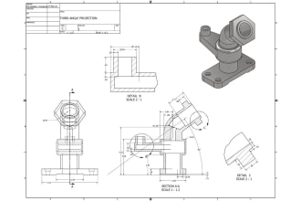 create 2d technical drawing, engineering drawing, mechanical drawing, autocad