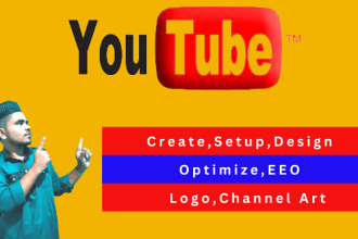 create a youtube channel and set up with a logo, art, intro, outro, and SEO