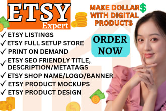design etsy digital products store creation,etsy shop set up store seo listings