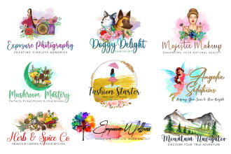 design elegant watercolor, feminine, hand drawn, flower logo