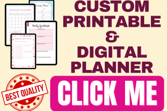 use canva to design printable or digital planner, journal, workbook for KDP,etsy