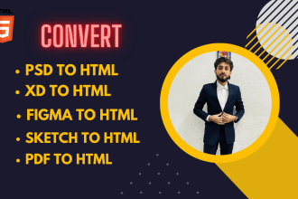 convert psd, xd, figma, image, sketch, pdf to html