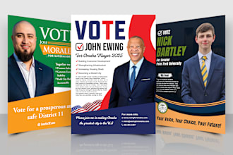 design political election campaign flyer, postcard, logo, yard sign, poster
