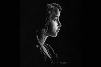draw unique dark portrait sketch with white charcoal pencil