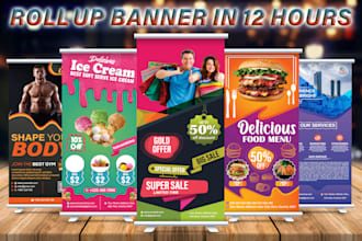 design attractive roll up banner, retractable, billboard in 12 hours