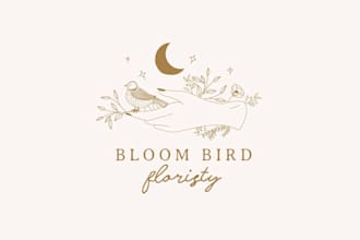 create bloom bird hand draw logo