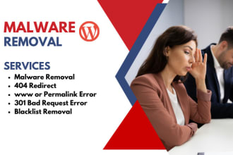 remove malware, fix redirecting issues, and fix 404 error