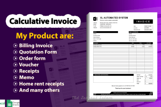 create auto calculative invoice in ms excel or google sheets