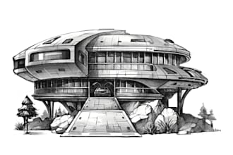 create fantasy architecture concept sketch, fantastic interior illustration