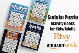 design custom kids adults sudoku puzzle activity book for kdp and etsy