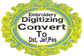 do embroidery digitizing design, dst, pes, 3d, jef in few hr