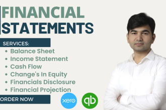prepare financial statements, income statement, cash flows and balance sheet