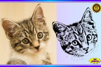 draw animals illustration in black and white style