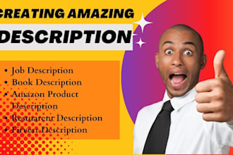 write professional job description, product description, book, and restaurant