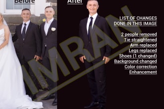 add or remove person, object, or text, and change the background using photoshop