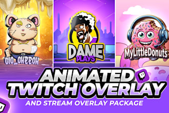 design a custom animated twitch overlay  and stream overlay package