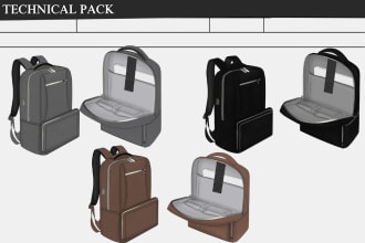 design bag concept tech pack, backpack, purse, handbag etc