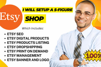 design etsy digital product, set up etsy store, setup etsy drop shipping store