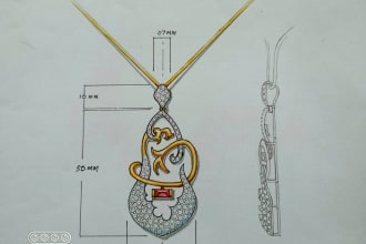 do hand sketch jewelry designs technical drawings for you