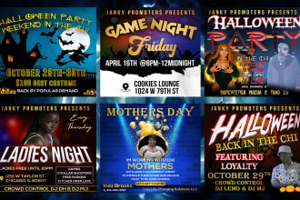 do halloween, black friday, church, event flyers