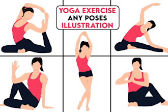 draw amazing yoga, fitness, workout, exercise any pose illustration