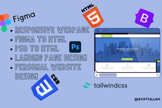 convert figma to html, psd to html, landing page responsive