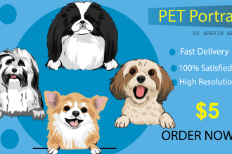 draw dogs or pets illustration in cartoon vector portraits