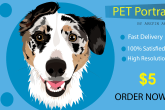draw dog animal pets cartoon portrait vector art in 12 hours