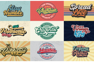 design custom 3d 70s vintage badge retro typography t shirt and logo