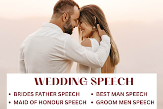 write an heartfelt wedding speeches, maid of honor speech, best man speech, vows