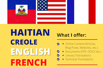 provide haitian creole, french, and english translations
