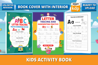 childrens handwriting workbook kids activity book cover interior design for KDP