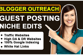 do guest post, link insertion niche edits through blogger outreach on high da DR