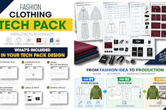 fashion tech pack and clothing tech pack for manufacturing