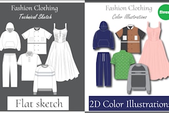 do fashion design and clothing technical flat sketch