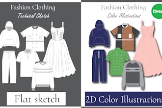 create fashion technical flat sketch for your clothing brand