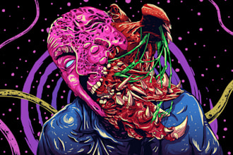 create stoner, trippy, psychedelic illustration, album cover