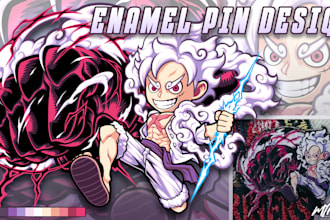 design custom badass cartoon anime enamel pin or sticker