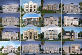 design architecture 3d rendering modern and classic villa