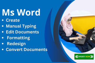 create, edit, format, design and type microsoft word documents