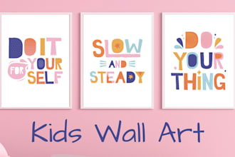 design printable kids children wall art with free mockups